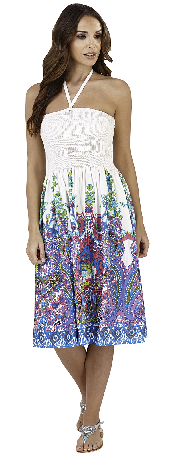 Ladies Floral Casual Summer Dress 2 in 1 Strapless Sun Dress Bandeau
